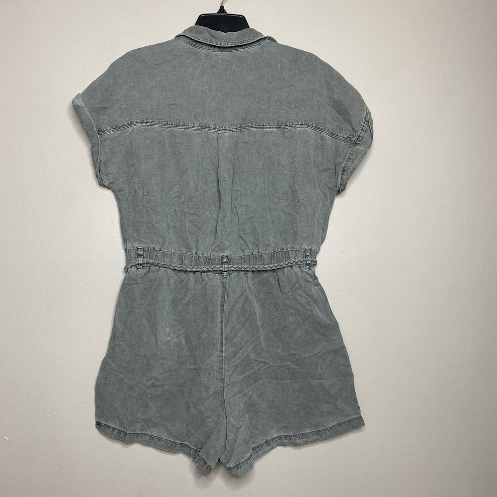 Nicole Miller New York Romper Sz L Linen Lyocell Blend Braided Belt Button Front - Picture 2 of 14